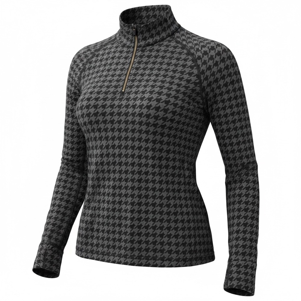 Rhone Womens Houndstooth Seamless Base 1/4 Zip Black Grey Top XL 200191-003-XL